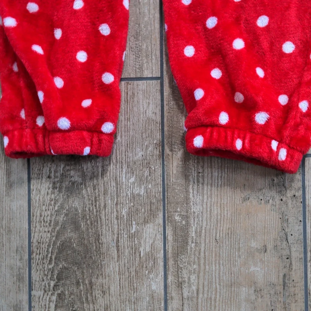 Winter Holiday Girl's Polka Dot Santa Footless Hooded Fleece Onesie/One Piece